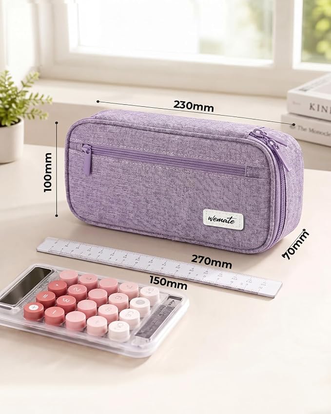 WEMATE Pencil Case, Large Capacity Pencil Pouch, Big Storage Organizer | for Stationery, Zipper Pen Bag, Travel Pen Box, Office Organizer Makeup Bag, for Men Women Purple