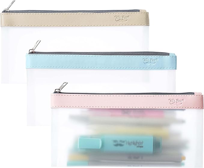 Mr. Pen- Clear Pencil Pouch, 8.50"x4.25", 3 Pack, Durable TPU Material, Medium Water-Resistant Pencil Bags with Smooth Zipper, Multipurpose Clear Pouch for Stationery, School, Office, Travel Supplies