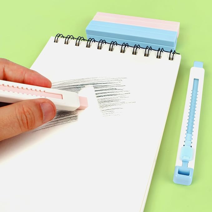 Smilo Retractable Eraser Pen with Refills, 10 Pack, Blue & Pink Colors