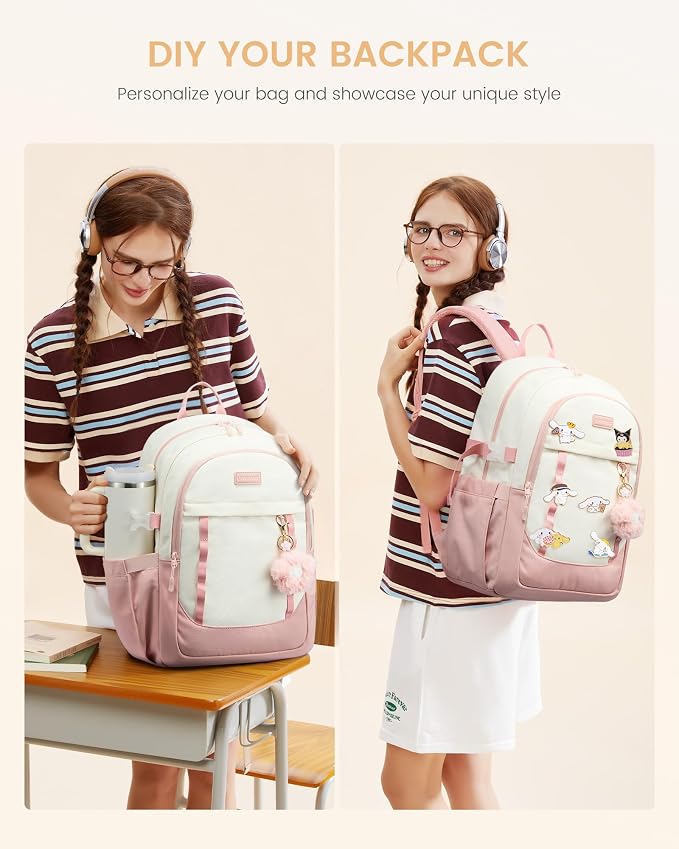 LOVEVOOK School Backpack for Teen Girl, Cute Student Bookbag Fits 17.3 Inch Laptop, Back to School Backpack Purse for Teenagers, Casual Daypack Kid Back Pack Travel Bag, Gift