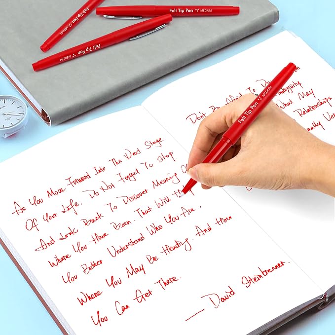 Lelix Felt Tip Pens, 60 Red Pack, 0.7mm Medium Point, Felt Tip Markers Pens for Journaling, Writing, Note Taking, Planner, Perfect for School Office and Art Supplies