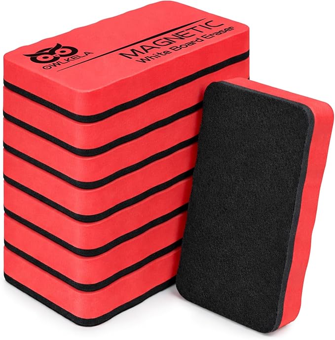 OWLKELA 8Pcs Whiteboard Erasers, Magnetic Dry Erase Eraser Ideal for School, Office, Classroom and Home, Red