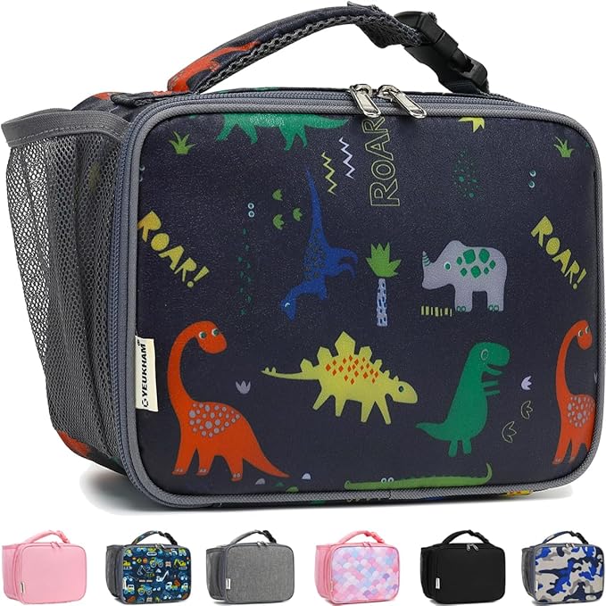 GYEUKHAM Insulated Lunch Box for School, Thermal Reusable Durable Freezable Lunch Bags for Kids Boys Girls Men Women - Small Soft Cooler Portable Lunch Tote Kit for Work Picnic Travel,Dinosaur
