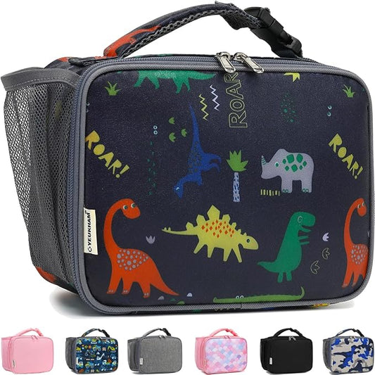 GYEUKHAM Insulated Lunch Box for School, Thermal Reusable Durable Freezable Lunch Bags for Kids Boys Girls Men Women - Small Soft Cooler Portable Lunch Tote Kit for Work Picnic Travel,Dinosaur