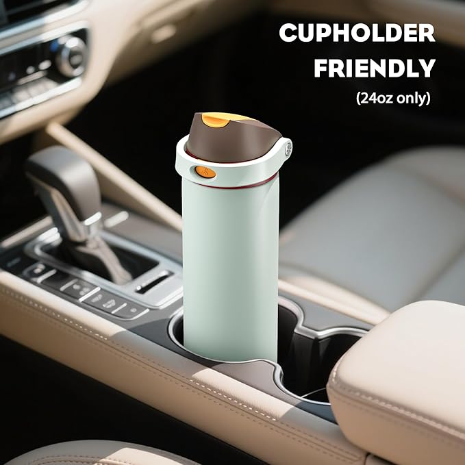 POWCAN 24 oz Travel Water Bottle: 2-in-1 Push-Button Spout & Quick-Flip Straw, Leakproof, Cold 24Hrs, Fits Car Cup Holder, Stainless Steel Sports Cup for School, Travel, Gym, Outdoor Gift (Clay Bay)