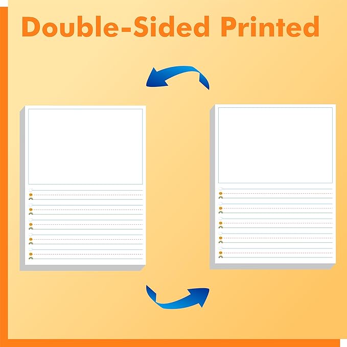 100 Sheets Ruled Writing Paper, Double-Sided Printing 1” Line Spacing with Blank Area Handwriting Writing Paper with Dotted Lines Practice Paper for Kindergarten Toddlers Kids (8” x 10.6”)