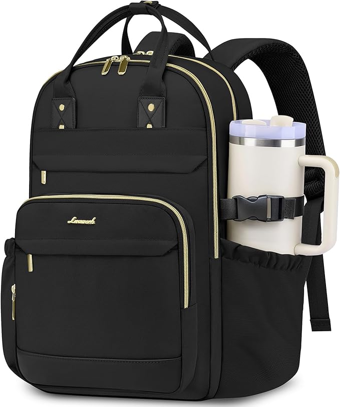 Women Laptop Backpack College Bookbag: 15.6 inch Backpacks with Pouch Pocket for Large Capacity Cup Travel Waterproof Book Bag Anti-theft Casual Work Bookbags for Teacher Nurse Black