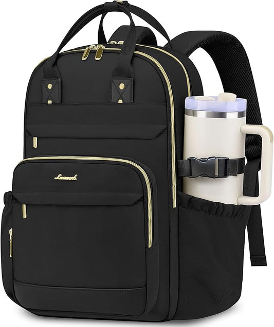 Women Laptop Backpack College Bookbag: 15.6 inch Backpacks with Pouch Pocket for Large Capacity Cup Travel Waterproof Book Bag Anti-theft Casual Work Bookbags for Teacher Nurse Black