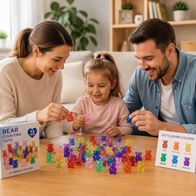 Counting Bears for Kids, 72 PCS Math Counters with Storage Box, Montessori Color Sorting & Counting Toys for Toddlers, Preschool Educational Math Manipulatives for STEM Learning (3 Styles)