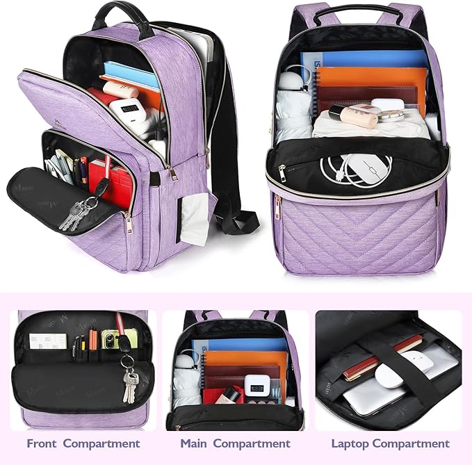 MATEIN 17 Inch Laptop Backpack, Womens College Backpack for School | Large Water Resistant Teacher Nurse Work Bookbag, Lightweight Daypack Computer Back Pack, For Commute & Travel, Light Purple