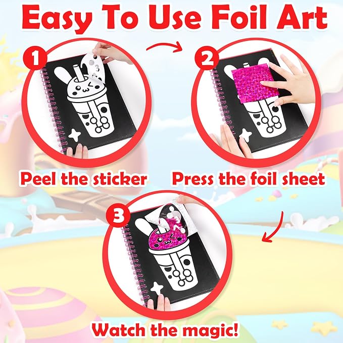 FUNNYB&G Mess-Free Foil Art Craft for Girls Ages 4-10, Kids Birthday Gift