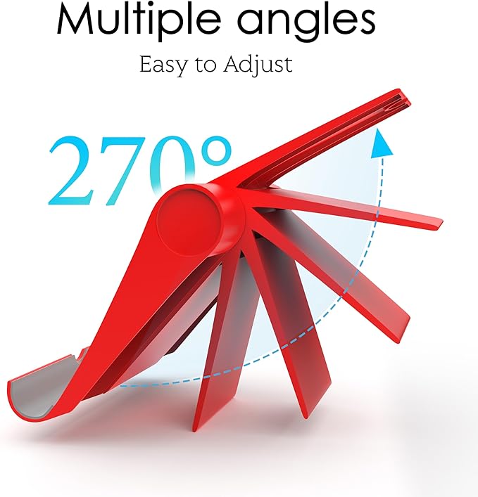 Cell Phone Stand for Desk, Foldable and Adjustable Multi-Angle Holder Dock, Universal Compatibility for Most Phone and Tablet, Portable and Sturdy Design for Office and Home (Red)