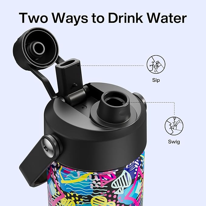 ENCOOL Insulated Water Bottle with Straw Stainless Steel Water Bottle, Leak-Proof, BPA-Free, Double Wall Vacuum Keeps Cold for 24 Hours for Sports, Travel, School (26 oz, Playing Suits)