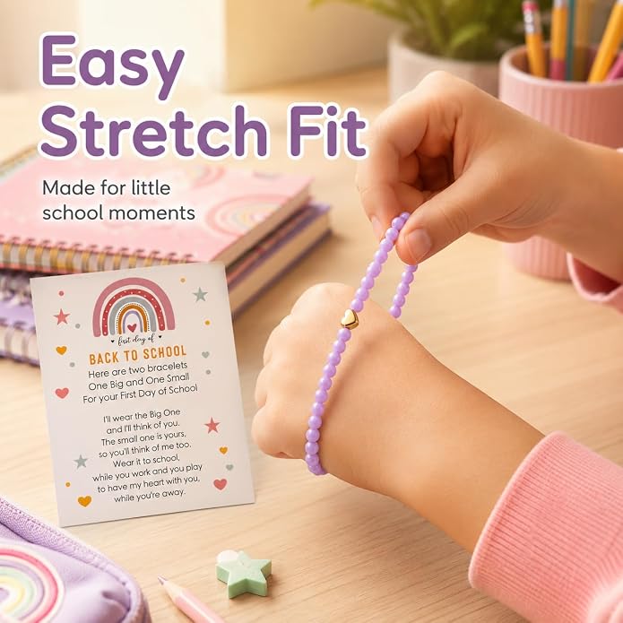 Back to School Bracelets Heart Matching Mommy and Me Elastic Wish Strings Bead Bracelets First Day of School Supplies Gifts