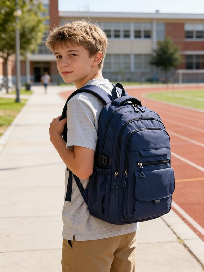 Phaoullzon Boys School Backpack for Girls, College Aesthetic Laptop Bookbag for Travel,Navy Blue