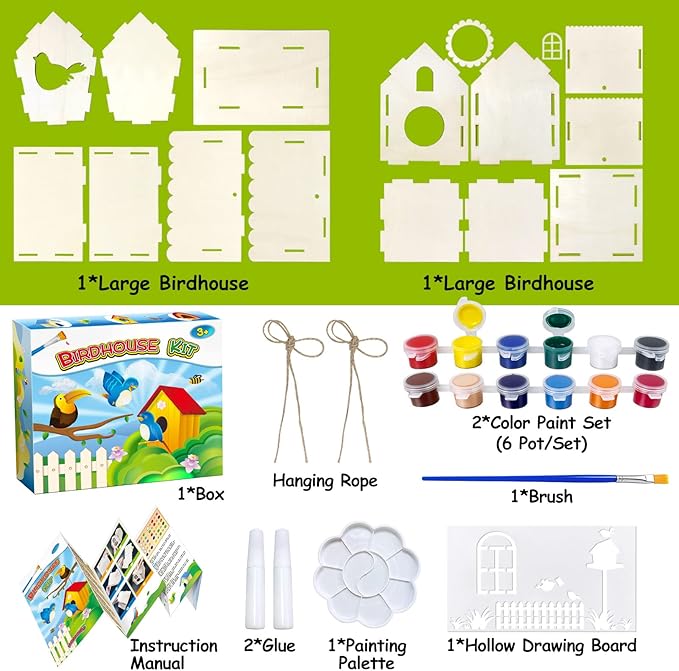 Heyzeibo 2Pack Bird House Craft Kits for Kids to Build and Paint Birdhouse, DIY Wooden Arts and Crafts Easter Gifts for Girls Boys Toddler
