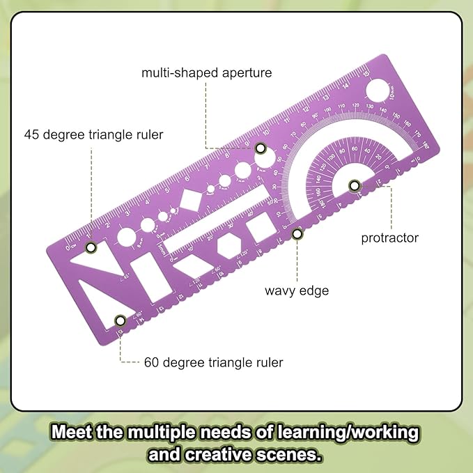 HARFINGTON 2pcs Multifunctional Geometric Rulers 15cm Metric and SAE Aluminum Straight Edge Protractor Angle Math Measuring Ruler Geometric Drawings Templates for Drawing Drafting, Rose