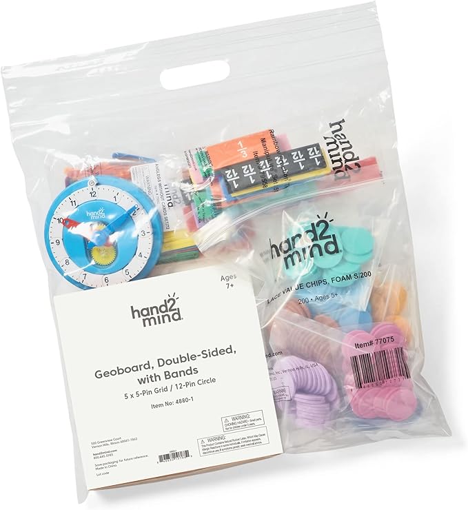 hand2mind Extended Manipulatives at Home Kit for Ages 8+, Math Manipulatives, Advanced Number Line Clock, AngLegs, Place Value Disks, Rainbow Fraction Tiles, Homeschool Curriculum Must Haves