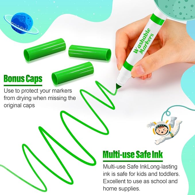 24 Pcs Washable Markers Bulk Broad Line Markers Coloring Conical Tip Large pens for Kids art projects, Teachers, Students, Toddlers, Party Favors, Classrooms, Donations(Light Green)