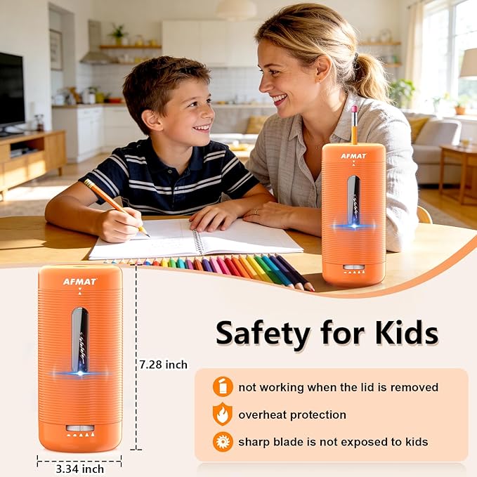 AFMAT Electric Pencil Sharpener, Fully Automatic Pencil Sharpener, Auto in & Out, Rechargeable Hands-Free Sharpeners for Jumbo & Colored Pencils (6.5-12mm), Portable for Home/Classroom/Office PSC2
