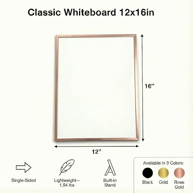 Magnetic Dry Erase Board 12x16 with Foldable Stand, Portable Rose Gold Desktop Whiteboard for Home, Office, School & Kitchen