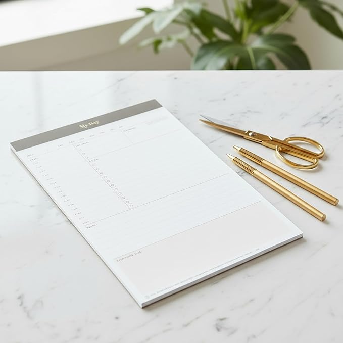 Blue Sky Desk Notes, 7" x 9", Undated Daily Notepad, Perforated Pages, Tear-Off Trim Tape, Task Planner for Office, Home and School (Gray, 7" x 9")