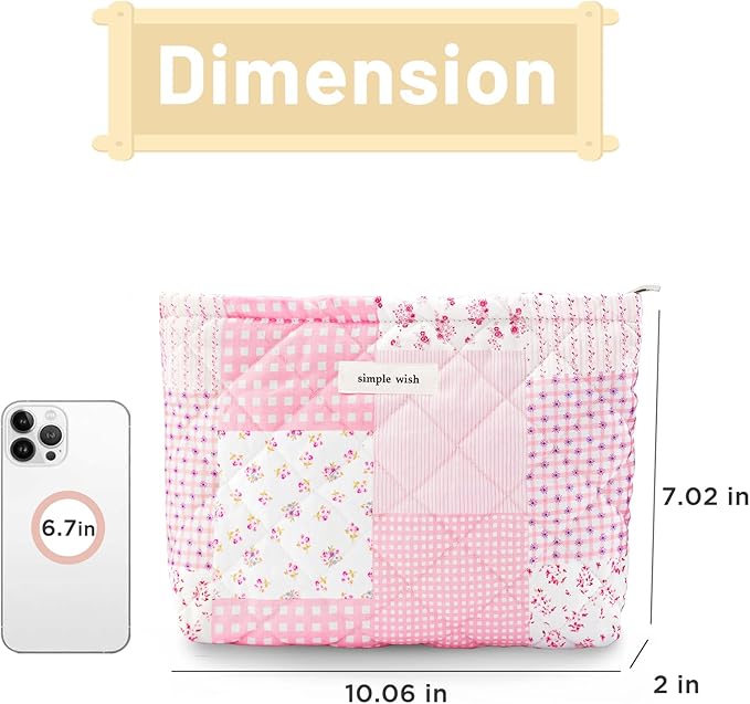 Sminra Floral Makeup Bag Large Cotton Quilted Cosmetic Makeup Bag Organizer, Cottagecore Aesthetic Portable Pouch Purse Toiletry Bag for Women Girls Travel accessories