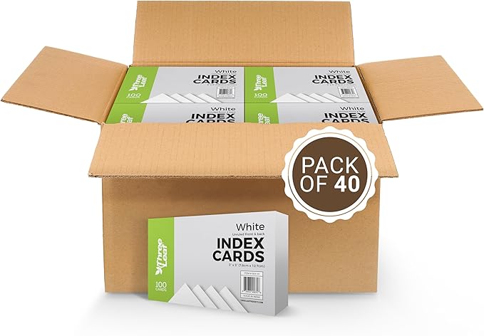 THREE LEAF 3 X 5, INDEX CARDS UNRULED, 4000 CT. (100 x 40) WHITE, Blank Flash Cards, Study Card, Memo Pad, For To-Do List, Art And Craft Projects