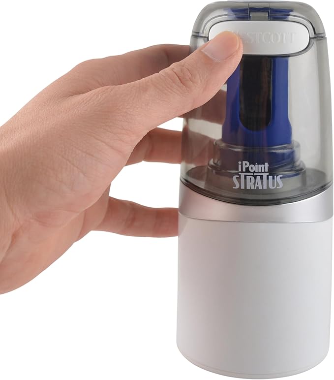 Westcott 17793 iPoint Stratus Electric Pencil Sharpener with Titanium-Bonded Blades and Pop-Top Canister for School, Office and Home, Assorted Colors