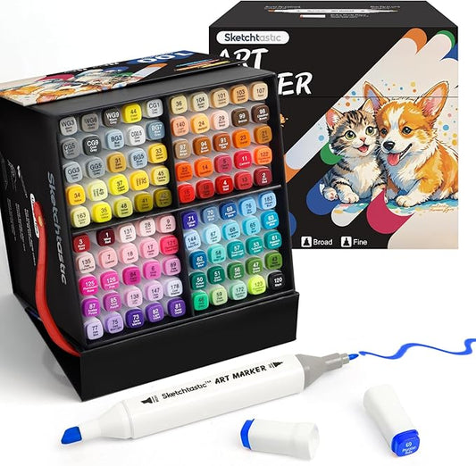 Alcohol Markers Dual Tip Marker Set, 100 Vibrant Colors for Adults, No Bleed Colors for Artists, Based Markers for Coloring Books, Sketching and Art Projects