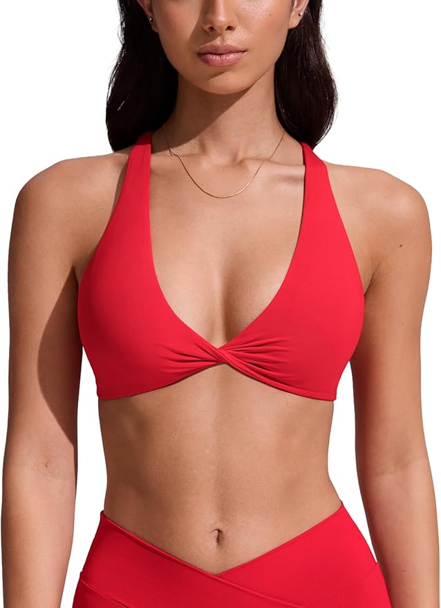 CRZ YOGA Twist Front Bikini Tops for Women - Padded V Neck Criss Cross Back Triangle Sexy Swim Bathing Suit