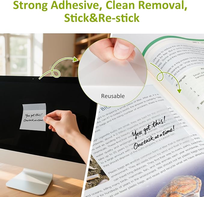 450PCS Transparent Sticky Notes, 3 Sizes Clear Sticky Notes Waterproof Self-Adhesive, Translucent and See Through for Bible Study, Books Annotation, Office, School & College Supply