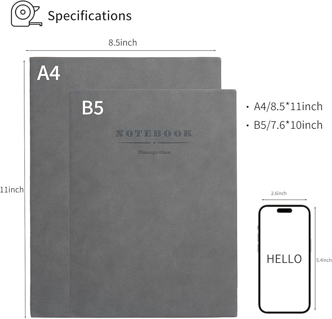 360 Pages A4 Journaling Notebooks, 100 Gsm Paper Thick Lined Journal Notebook for Women Men, Journals for Writing Soft Cover College Supplies for for Work Note Taking, Perfect for Office School, Grey