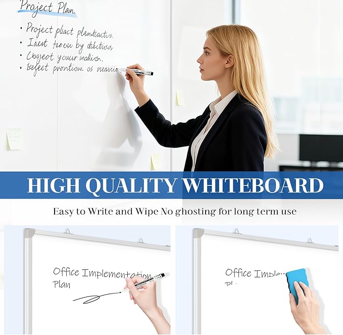 72" x 40" Large White Board, Magnetic Double-Sided Whiteboad Dry Erase, Portable Wall Hanging Whiteboards for Home, School, Office