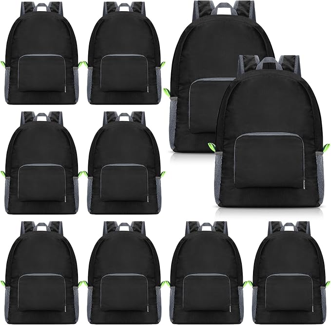 Jexine 10 Pcs Backpacks Bulk 16.5 Inches Lightweight Travel,Black | Basic Book Bags for School Outdoor, Foldable Storage, Ideal Students Adults Commuters, Bulk Backpack Set for Teams