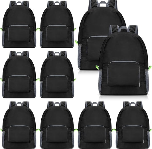Jexine 10 Pcs Backpacks Bulk 16.5 Inches Lightweight Travel,Black | Basic Book Bags for School Outdoor, Foldable Storage, Ideal Students Adults Commuters, Bulk Backpack Set for Teams