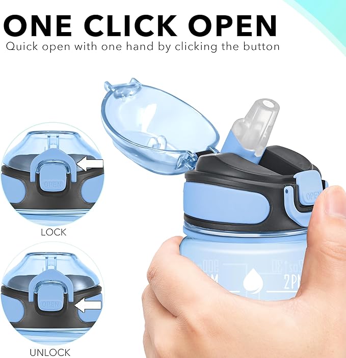 Enerbone 32 oz Water Bottle with Times to Drink and Straw, Motivational Drinking Water Bottles with Carrying Strap, Leakproof BPA & Toxic Free, Ensure You Drink Enough Water for Fitness Gym Outdoor