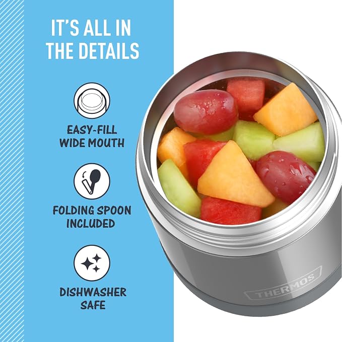 THERMOS FUNTAINER Kids Food Jar with Spoon, 10oz, Gray (Pack of 6)