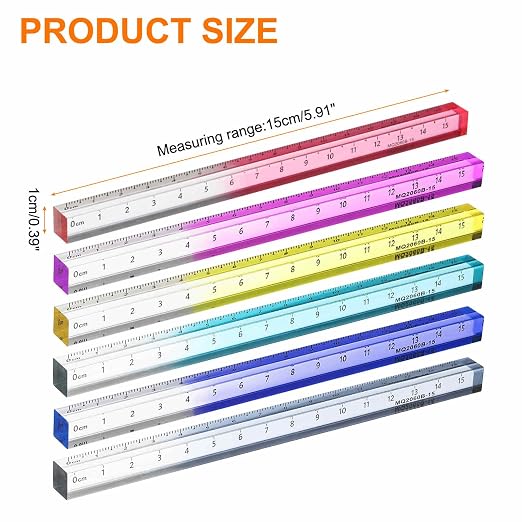 HARFINGTON 6pcs Acrylic Clear Straight Rulers 15cm Metric Transparent Gradient Three-Dimensional Plastic Ruler Square Cube Measuring Tool for Classroom Office, 6 Color