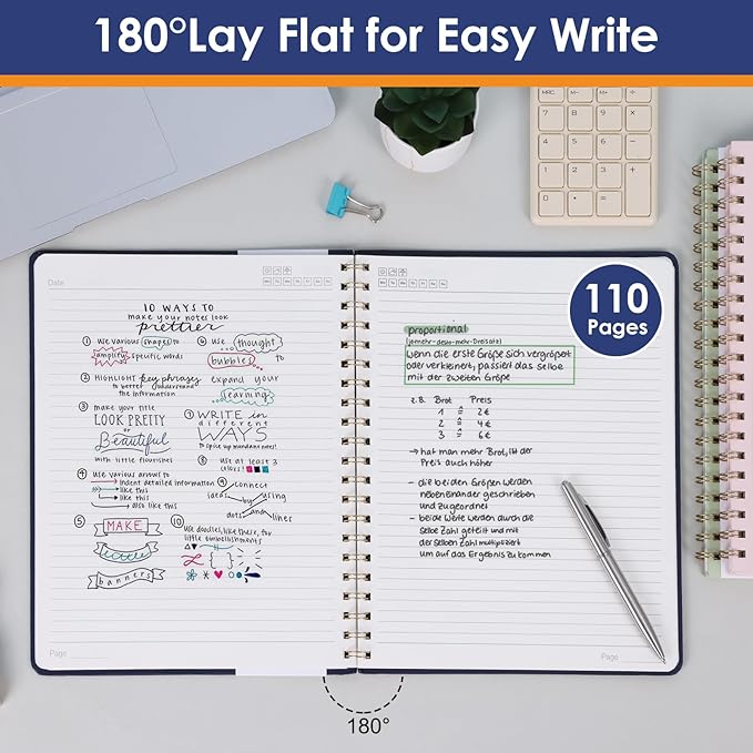 LABUK Spiral Notebook 8.5 x 11, A4 Hardcover Notebooks for Women, 55 Sheets 110 Pages Large Journal for Work, School, (Navy Blue)