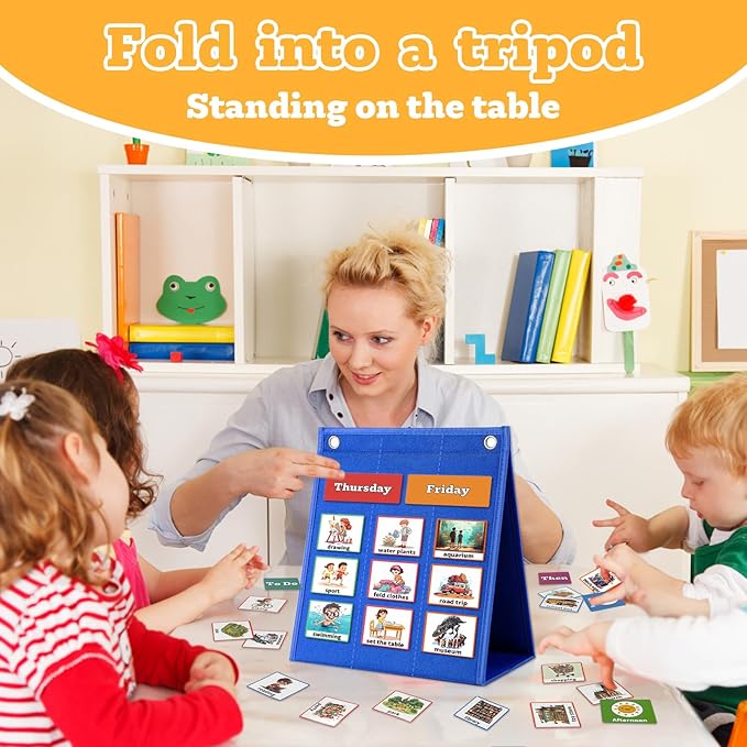 PITCOTT Visual Schedule for Kids Chore Chart，103 Daily Schedule Board Routine Pocket Chart Cards for Toddlers,Autism Learning Material Tool Wall Planner for Home School with 3 in 1 Cards Gift for Kids