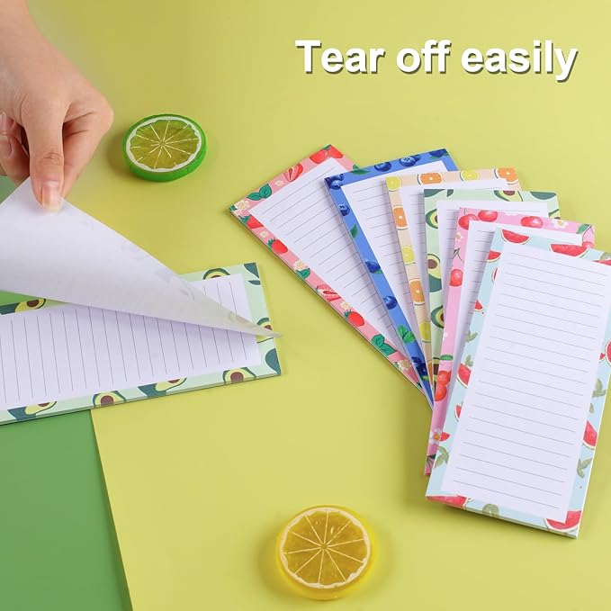 AZUREAL 7 Pack Magnetic Notepads for Refrigerator, Magnetic Notepads for Refrigerator, Fruit Design Grocery List Pad for Fridge, Full Magnet Back Shopping Lists, 30 Sheets Per Note Pads