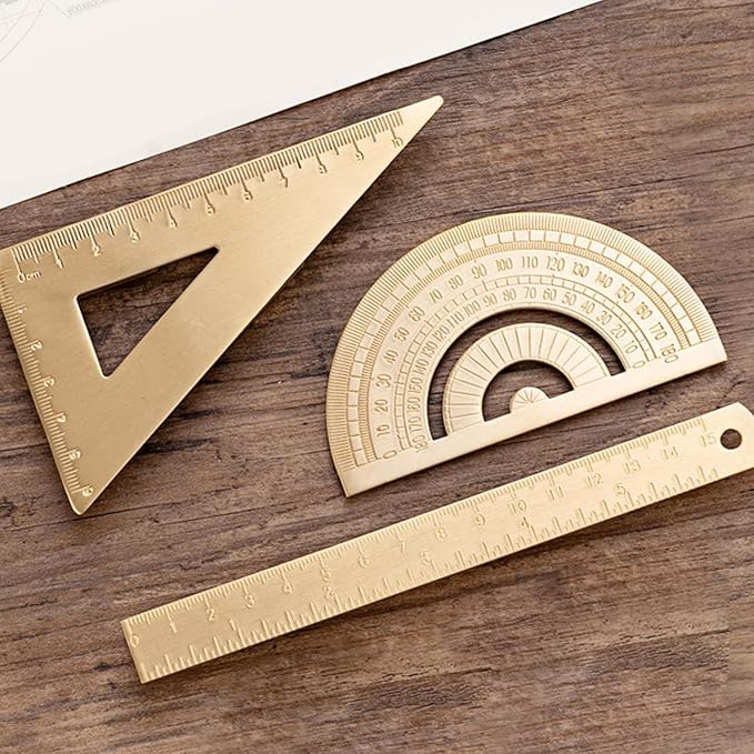 Utoolmart Brass Ruler Set - 180 Protractor, 5.9-inch Straight Ruler, Measuring Tool for Drafting, Drawing, Math & Geometry