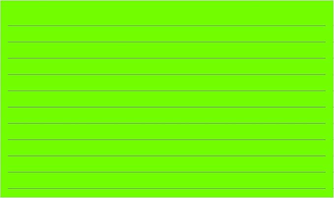 Colonial Cards: 150 Color Cardstock 3" x 5" Index Cards, Lime Green, Lined Landscape Format