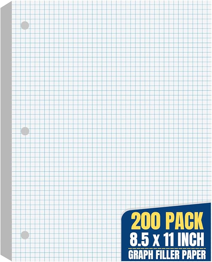1InTheOffice Graph Paper Loose Leaf, Graph Ruled Filler Paper, 8.5 x 11, 200 Sheets/Pack, White