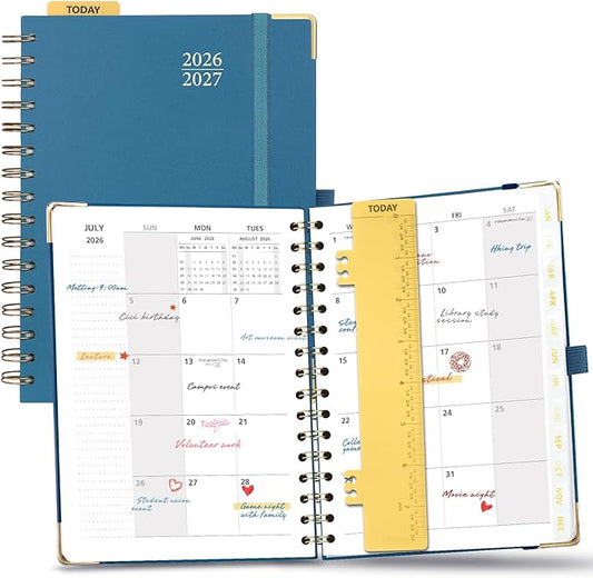 POPRUN 2026-2027 Monthly Planner, 18 Month Calendar (July 2026-Dec 2027), 6.25" x 8.5" A5 Spiral Hardcover Organizer with Dotted Note Pages, Professional Appointment Book for Business Office, Students & Teachers - Night Sky Navy Blue