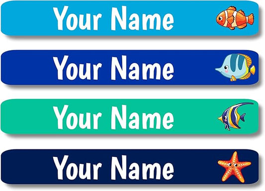 Lovable Labels Personalized Labels for Kids (120 Labels) - Waterproof Dishwasher Safe Peel and Stick Labels are Great for School Supplies Daycare Camp Bottles (Under The Sea)