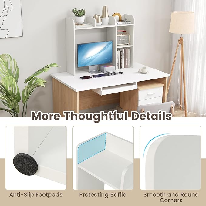 Giantex Desktop Bookshelf, Wood Desk Hutch Organizer for 27 Inch Computer Monitor, Countertop Storage Display Rack with 5 Shelves, Multipurpose Desktop Shelf Bookcase for Dorm Office Home, White