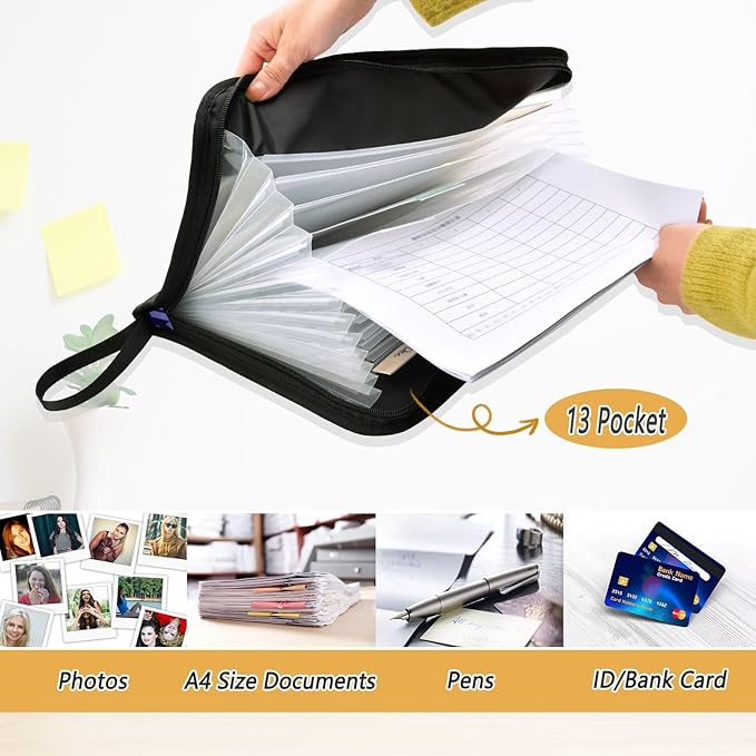 Game Controller Seamless 13 Pocket File Organizer Expanding File Folder with Front Pouch Portable Business File Storage Document Organizer Folder with Zipper