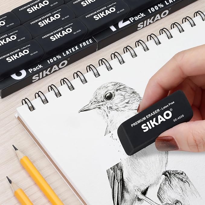 Black Erasers, 12 Pack Pencil Erasers for Kids – Latex-Free & Smudge-Free Beveled Rubber Erasers for School Supplies, Classroom, Office & Homework